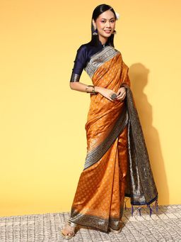 Odette - Silk Blend Mustard Woven Design Saree with Unstitched Blouse