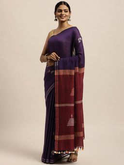 ArtEastri - Purple Cotton Jamdani Saree without Blouse