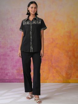 SAY - Black Printed Regular Fit Shirt and Pant