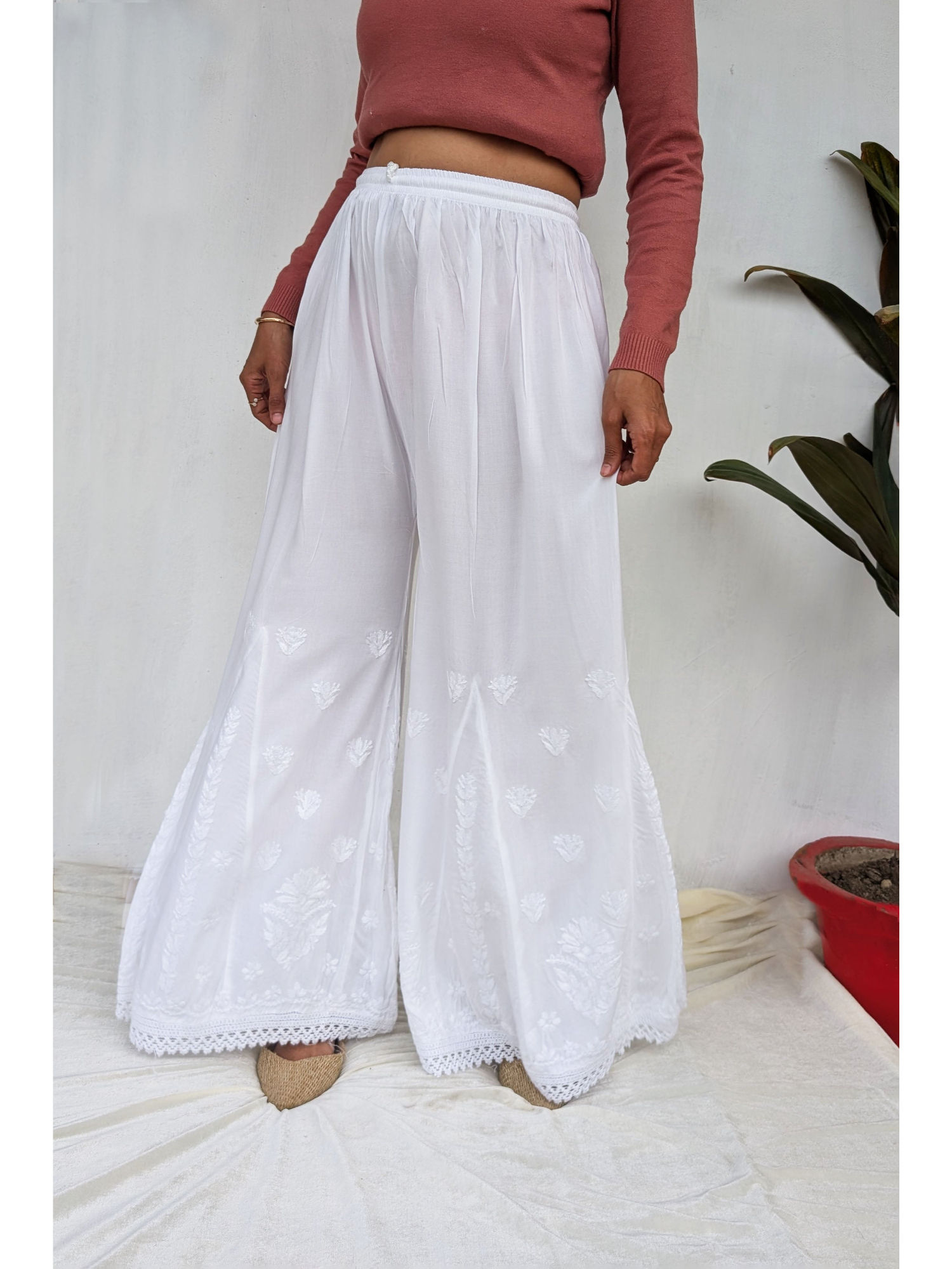 undyed White Cotton Chikankari Palazzo-picture-44
