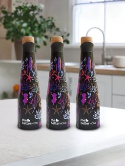 The Better Home - Pouring Insulated Bottle Black 500ml (Pack of 3)