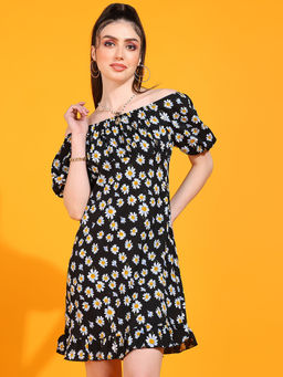 Dodo & Moa - Women Black Floral Printed Mini Dress