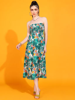 Dodo & Moa - Women Multi-Color Floral Printed Midi Dress