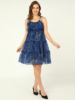 Dodo & Moa - Women Blue Animal Printed Knee Length Dress