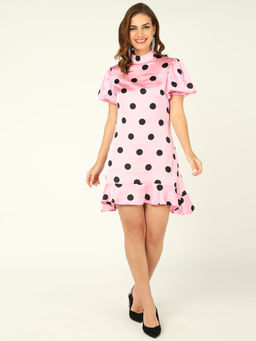 Dodo & Moa - Women Pink Polka Dots Mini Dress