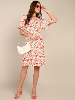 Dodo & Moa - Women Multi-Color Floral Printed Knee Length Dress