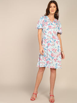 Dodo & Moa - Women Multi-Color Floral Printed Knee Length Dress
