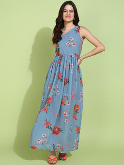 Dodo & Moa - Women Blue Floral Printed Maxi Dress