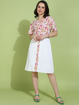 Dodo & Moa - Women White Floral Printed Knee Length Dress