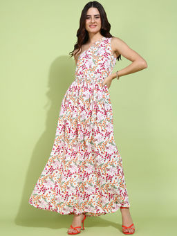Dodo & Moa - Women White Floral Printed Maxi Dress
