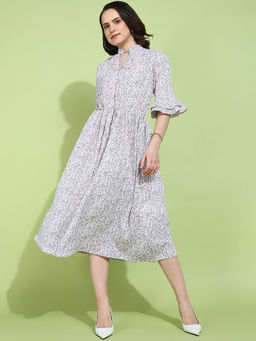 Dodo & Moa - Women Grey Floral Printed Midi Dress