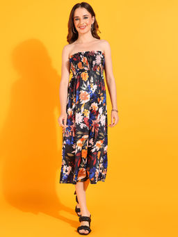 Dodo & Moa - Women Multi-Color Floral Printed Midi Dress