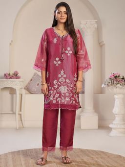 Autumnlane - Anumeha Rose Glow Embroidered Co-Ord - Maroon