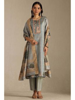 Soch - Womens Turquoise Blue Art Silk Ethnic Motifs With Zari