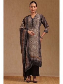 Soch - Womens Charcoal Crepe Ethnic Motifs With Zari