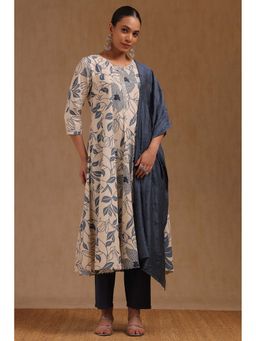 Soch - Womens Beige Cotton Flex Botanical Print With Cutdana