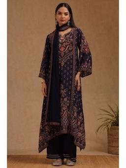 Soch - Womens Navy Blue Crepe Floral Print With Stone Work
