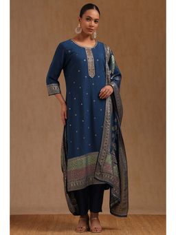 Soch - Womens Blue Organza Zari Woven With Zardozi