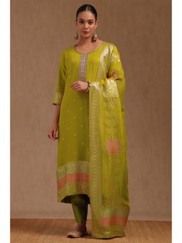 Soch - Womens Light Green Organza Zari Woven With Zardozi
