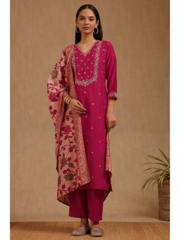 Soch - Womens Pink Muslin Embroidered With Zari