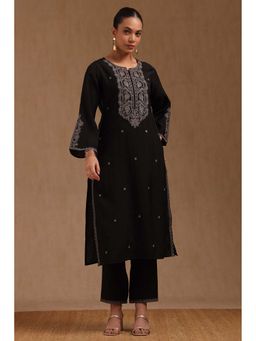 Soch - Womens Black Dola Silk Embroidered Kurta With Thread Work