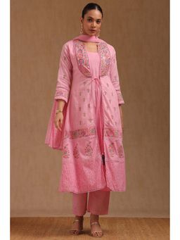 Soch - Womens Pink Cotton Embroidered With Mirror Work