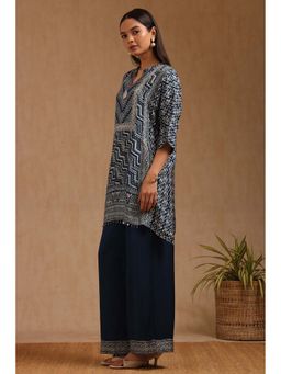 Soch - Womens Navy Blue Dola Silk Ethnic Motifs Co-Ord With Beads And Stones