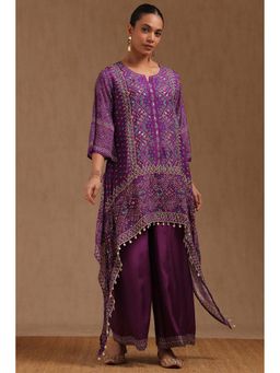 Soch - Womens Purple Muslin Bandhani Print Co-Ord With Mirror Work