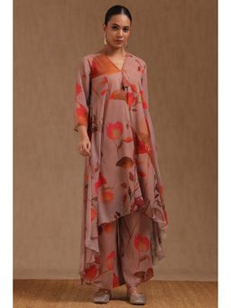 Soch - Womens Onion Purple Chiffon Floral Print Co-Ord With Tassels