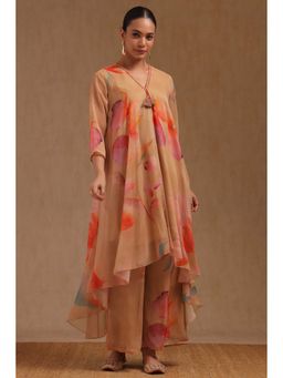Soch - Womens Beige Chiffon Floral Print Co-Ord With Tassels