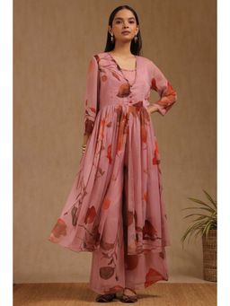 Soch - Womens Blush Pink Chiffon Floral Print Co-Ord With Beads