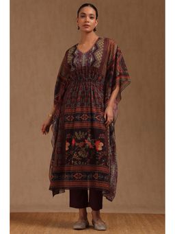 Soch - Womens Maroon Chiffon Ethnic Motifs Kaftan Suit