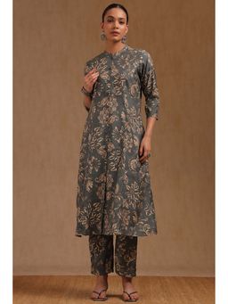 Soch - Womens Grey Muslin Floral Print Co-Ord