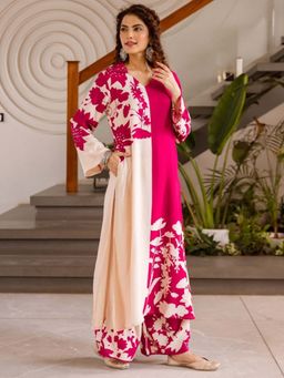 Autumnlane - Kabool Hibiscus Printed Kurta Palazzo - Pink