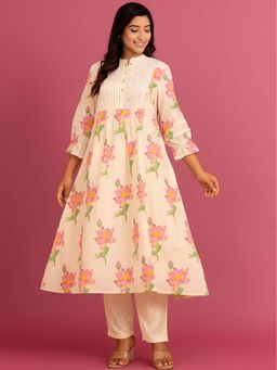 Autumnlane - Kabool Lotus Kurta Pant - Cream