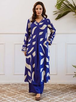 Autumnlane - Kabool Sapphire Printed Kurta Palazzo - Blue
