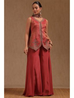 Soch - Womens Brick Rust Tissue Embroiders With Thread Work