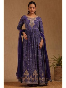 Soch - Womens Purple Chinon Bandhani Print Anarkali Kurta With Zari