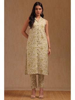 Soch - Womens Light Green Linen Floral Print Co-Ord