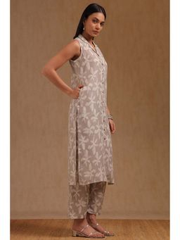 Soch - Womens Grey Linen Botanical Print Co-Ord