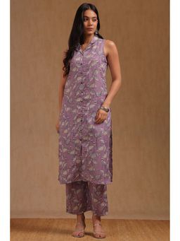Soch - Womens Purple Linen Botanical Print Co-Ord