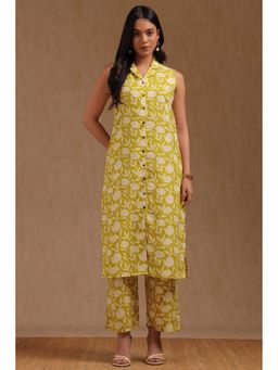 Soch - Womens Light Green Linen Floral Print Co-Ord