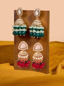 Zaveri Pearls - Combo Of 2 Multicolor Stones Clustered Drop Jhumki Earrings