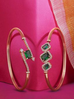 Zaveri Pearls - Combo Of 2 Green Cubic Zirconia Contemporary Kada Bracelets