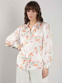 VERO MODA - White Floral Printed Casual Shirt