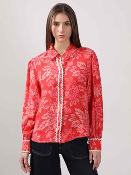 VERO MODA - Red Printed Lace Trim Top