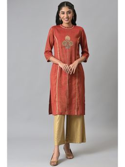 Aurelia - Women Red Festive Solid Rayon Kurta