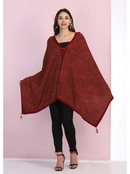 Shaily - Womens Maroon Self Design Knitted V Neck Ponchos