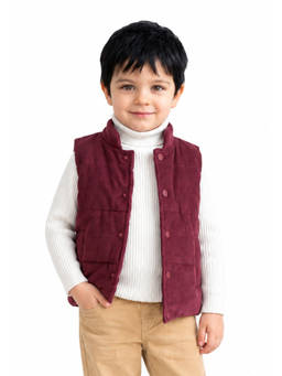 One Friday - Baby Boys Burgundy Solid Corduroy Sleeveless Jacket