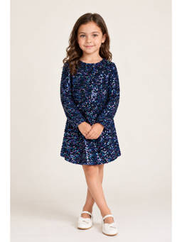 One Friday - Navy Blue Sequin Velour Full Sleeve Dress